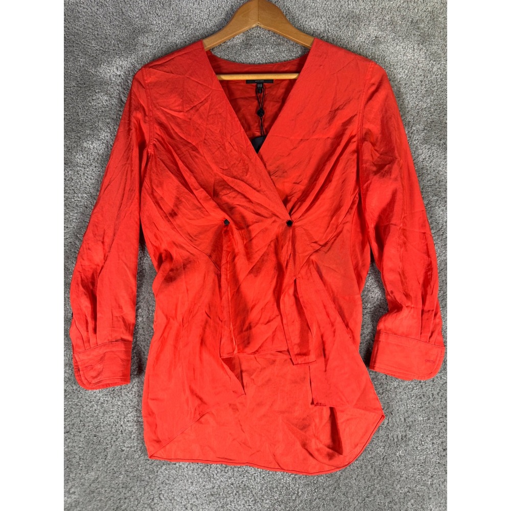 Rag & Bone Debbie Top Red Wrap V-Neck Blouse Long Sleeve XXS W285A03M2